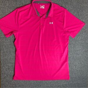 Under Armour Men's HeatGear Polo Pink / Gray stripe Size XL